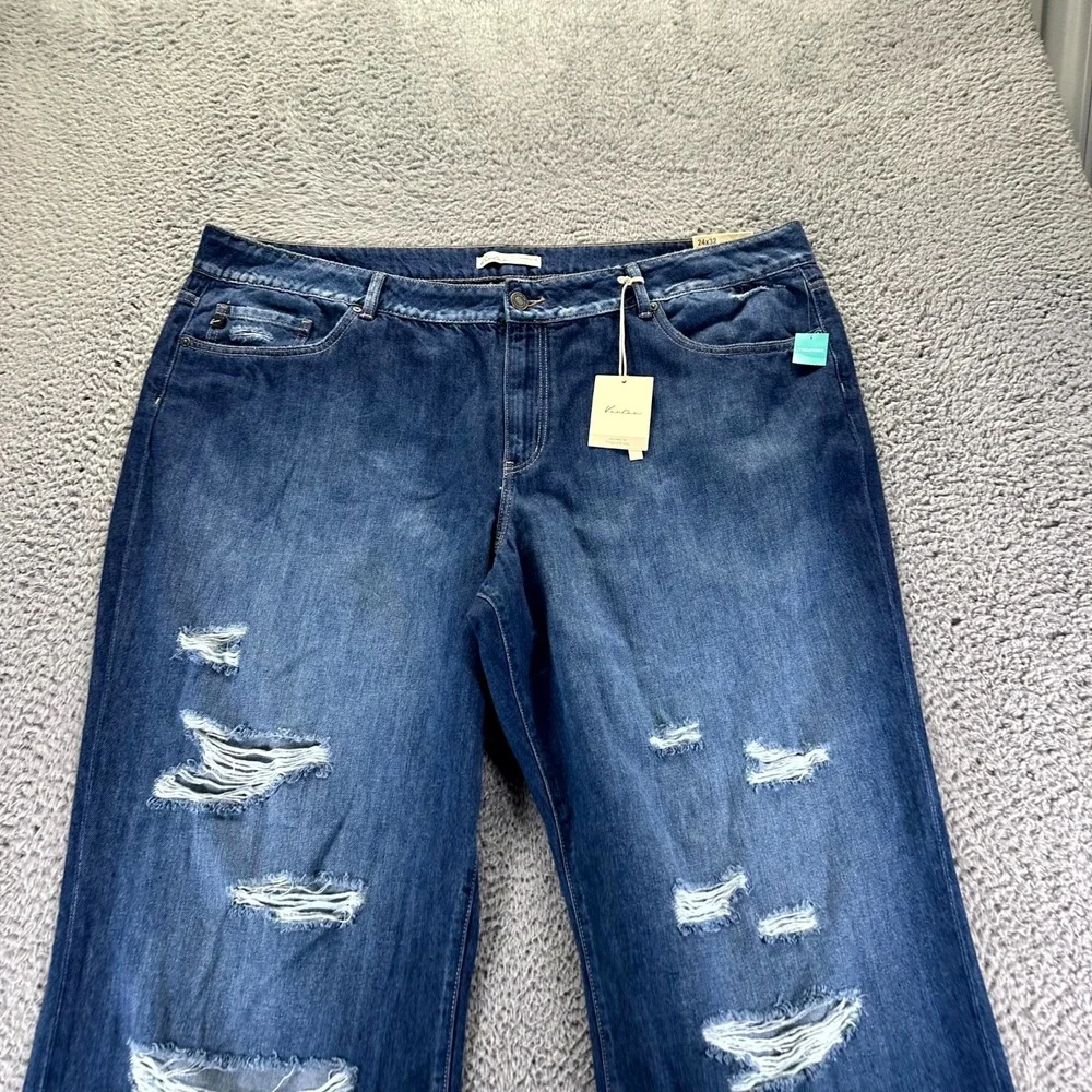 Kancan Jeans Women 24x32 Blue Denim Wide Leg Hi-Rise Distressed Raw Hem NWT - Picture 2 of 13